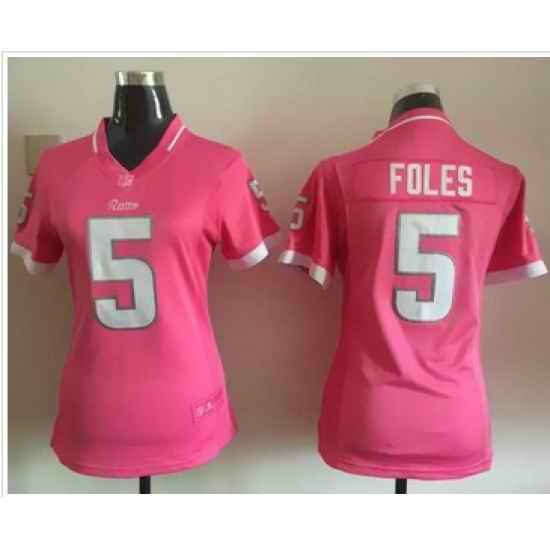 Women Nike Rams #5 Nick Foles Pink Stitched NFL Elite Bubble Gum Jersey